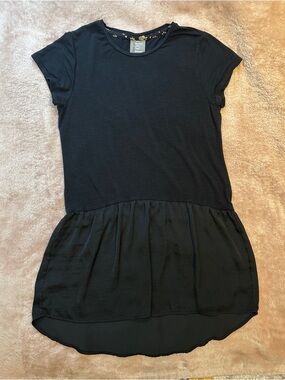 Black Drop Waist Shirt Dress Shift Mini Tunic Crew Neck Short Sleeve Top Dolan
